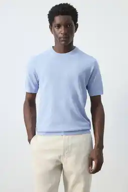Wehkamp Mango Man slim T-shirt lichtblauw rib gebreid aanbieding