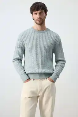 Wehkamp Mango Man trui met kabels blauw aanbieding