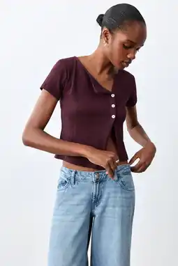 Wehkamp MANGO TEEN cropped top donkerrood rib gebreid aanbieding
