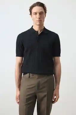 Wehkamp Mango Man regular polo met kabels donkerblauw aanbieding