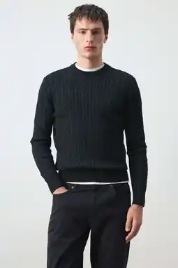 Wehkamp Mango Man trui met kabels donkerblauw aanbieding