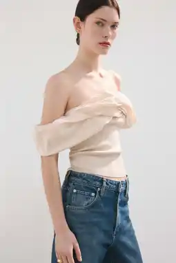 Wehkamp Mango cropped top beige rib gebreid aanbieding