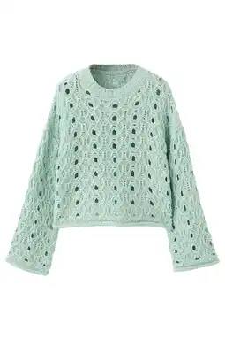 Wehkamp Mango Kids gebreide trui met open breisel turquoise aanbieding