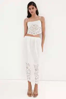 Wehkamp Mango satijnen broderie midi rok - ecru aanbieding