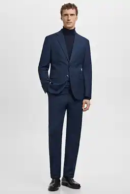 Wehkamp Mango Man slim geruite pantalon donkerblauw aanbieding