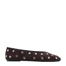 Wehkamp Mango suède ballerina's met studs donkerbruin aanbieding