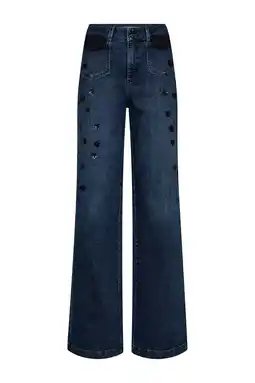 Wehkamp Mos Mosh highwaist wide leg jeans dark blue denim met pailletten aanbieding