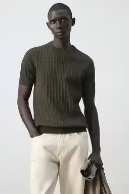 Wehkamp Mango Man slim T-shirt gebreid donkerbruin aanbieding