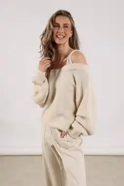 Wehkamp NUKUS off shoulder trui zand met lurex aanbieding