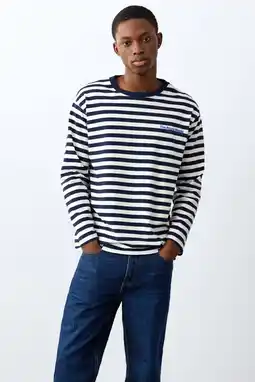 Wehkamp MANGO TEEN gestreepte longsleeve met backprint donkerblauw aanbieding