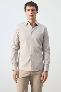 Wehkamp Mango Man slim gestreepte zakelijk overhemd beige aanbieding