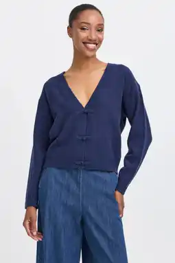 Wehkamp ICHI gebreid vest donkerblauw aanbieding