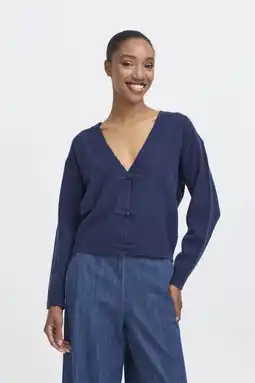 Wehkamp ICHI gebreid vest donkerblauw aanbieding
