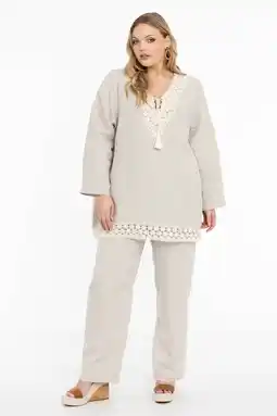 Wehkamp YOEK linnen loose fit broek lichtbruin aanbieding