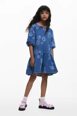 Wehkamp Desigual denim gebloemde A-lijn jurk medium blue denim aanbieding