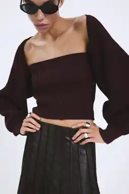 Wehkamp Mango cropped top donkerbruin rib gebreid aanbieding