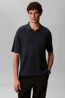 Wehkamp Calvin Klein regular polo met linnen donkerblauw gebreid aanbieding