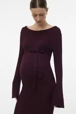 Wehkamp MAMALICIOUS zwangerschaps midi jurk rib gebreid burgundy aanbieding