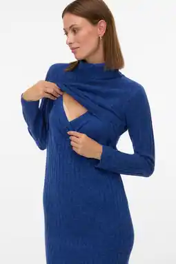 Wehkamp MAMALICIOUS zwangerschaps- en voedings jurk met col fijn gebreid blauw aanbieding