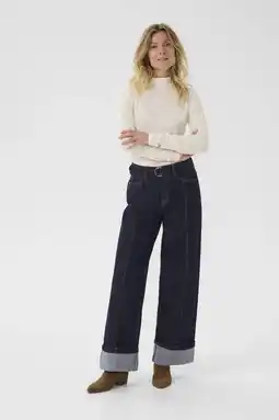 Wehkamp Cream highwaist wide leg jeans dark blue denim aanbieding