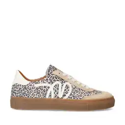 Wehkamp Manfield leren sneakers met panterprint beige/wit/zwart aanbieding