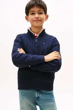 Wehkamp Tommy Hilfiger gebreide trui donkerblauw met kabels aanbieding