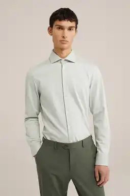 Wehkamp WE Fashion gebreid slim fit overhemd met jacquard mos groen aanbieding