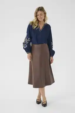 Wehkamp Cream imitatieleren midi rok bruin aanbieding