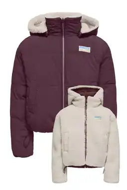 Wehkamp KIDS ONLY GIRL reversible gewatteerde winterjas donkerrood/ecru aanbieding