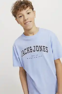 Wehkamp JACK & JONES JUNIOR T-shirt JJECALEB VARSITY met logo lichtblauw aanbieding