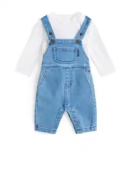 Wehkamp Tommy Hilfiger denim tuinbroek + longsleeve medium blue denim/wit aanbieding