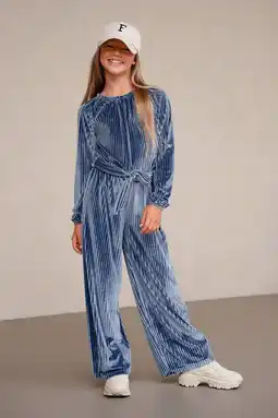 Wehkamp Like Flo straihgt fit fluwelen jumpsuit blauw aanbieding