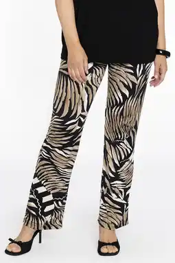 Wehkamp YOEK straight fit tregging met bladprint ecru/ zwart/ wit aanbieding