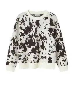 Wehkamp NAME IT KIDS trui met koeienprint bruin fijn gebreid aanbieding