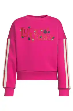 Wehkamp Coolcat boxy fleece sweater met glitter printopdruk Julia magenta aanbieding
