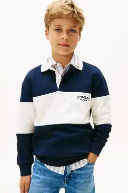 Wehkamp Tommy Hilfiger gestreepte polo donkerblauw aanbieding