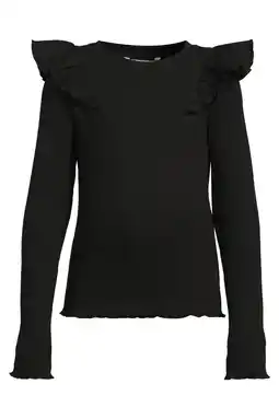 Wehkamp Coolcat geribde longsleeve met ruches Megan zwart aanbieding