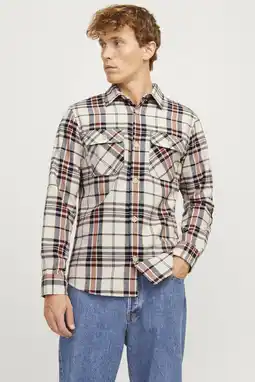 Wehkamp JACK & JONES ESSENTIALS overshirt ecru / roodbruin aanbieding