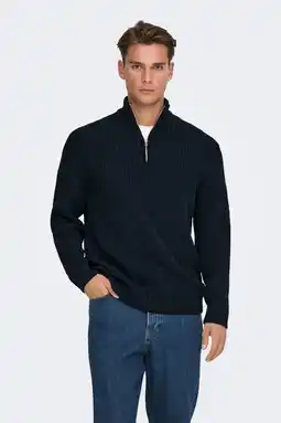 Wehkamp ONLY & SONS trui grof gebreid donkerblauw aanbieding