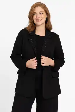 Wehkamp YOEK rechtvallende blazer met all over print en strass steentjes zwart aanbieding