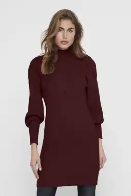 Wehkamp ONLY jurk rib gebreid donkerrood aanbieding