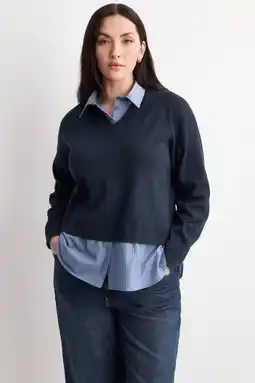 Wehkamp Mango sweater blauw met overhemd details aanbieding