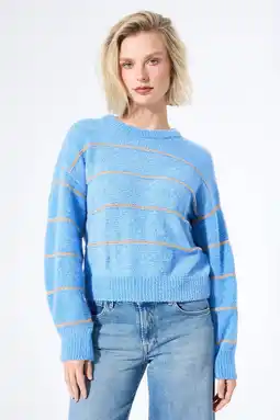 Wehkamp Garcia gestreepte pullover blauw met lurex aanbieding