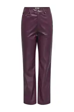 Wehkamp ONLY straight regularwaist coated broek donkerrood aanbieding