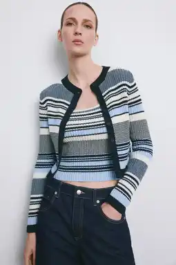 Wehkamp Mango gestreepte vest blauw grof gebreid aanbieding