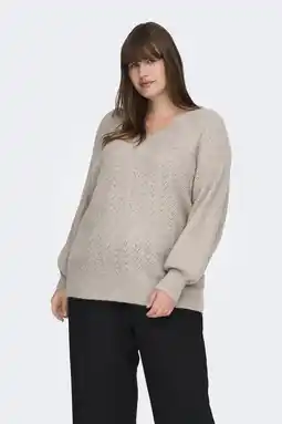 Wehkamp ONLY CARMAKOMA gebreide trui grijsbruin ajour aanbieding