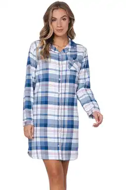 Wehkamp Pastunette flanellen nachthemd blauw/wit/roze aanbieding
