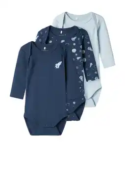Wehkamp NAME IT BABY romper NBMBODY - donkerblauw/lichtblauw (set van 3) aanbieding