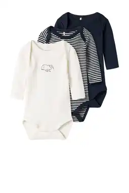 Wehkamp NAME IT BABY romper NBNBODY - donkerblauw/wit (set van 3) aanbieding
