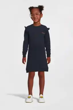 Wehkamp Koko Noko sweatjurk Nena met tekst en ruches donkerblauw aanbieding